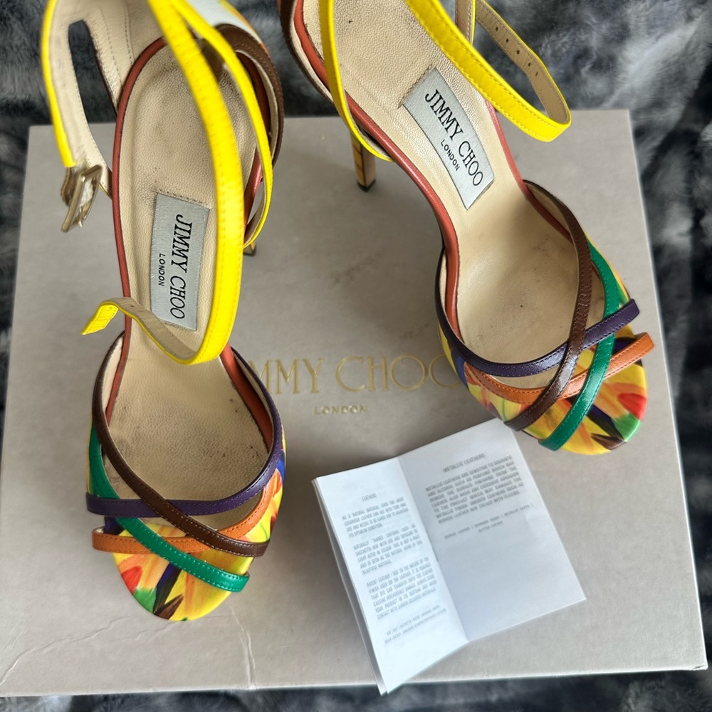 Jimmy Choo Yellow and Multicolor Strappy Heels
